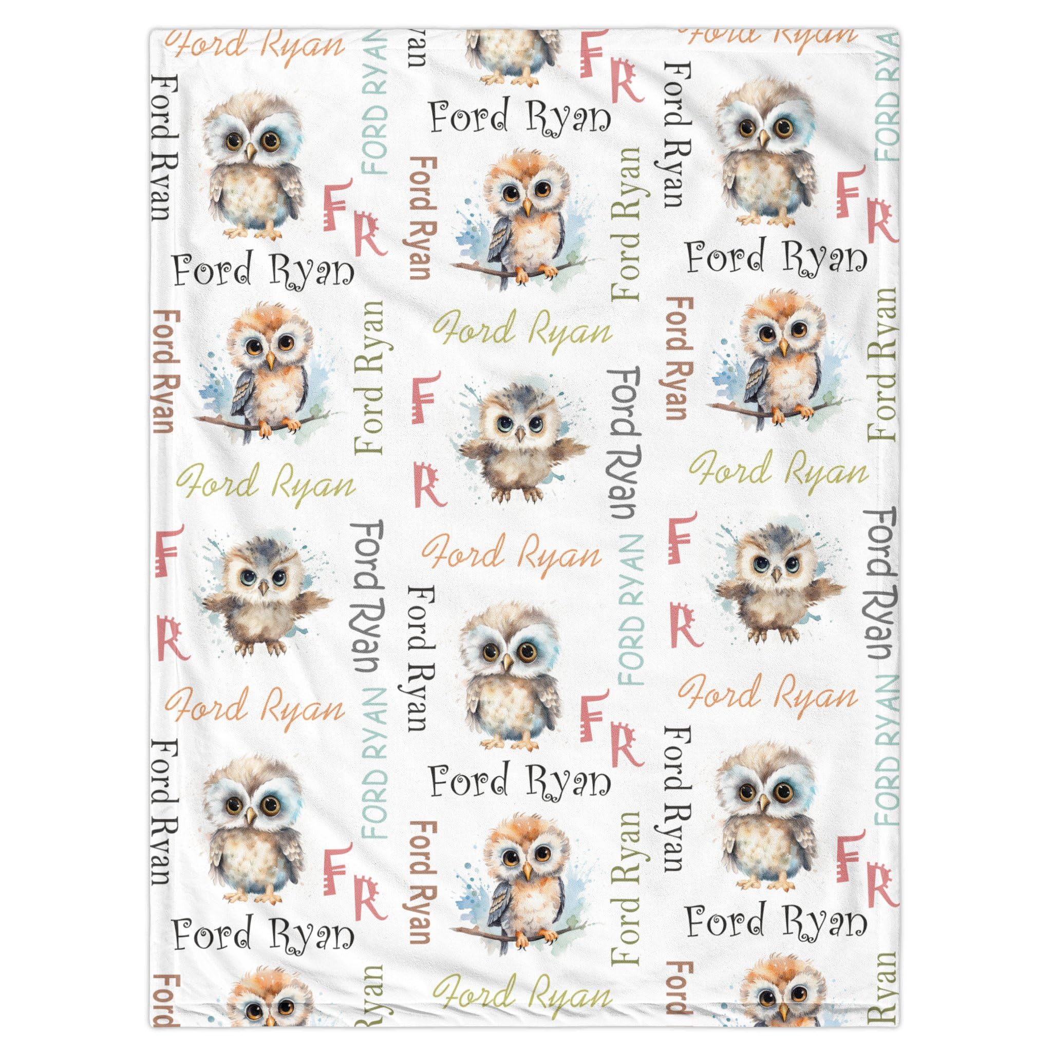 Personalized Baby Blankets for Boys & Girls - Custom Name Embroidered Soft Receiving Blanket with Owl Design | Perfect for Nursery, Christening Gifts & Newborn Photo Shoots