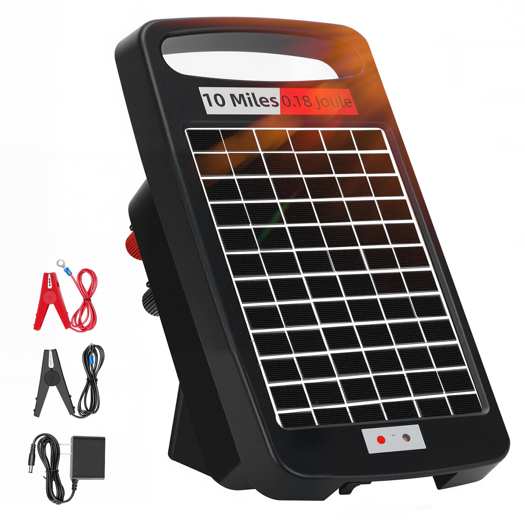 10 Miles Solar Electric Fence Charger - 0.18J Output Energizer for Livestock & Farm Security - 24/7 Solar Powered Protection - Works 14 Days Without Sunlight - Ideal for Cattle, Horses, Deer & Predator Control