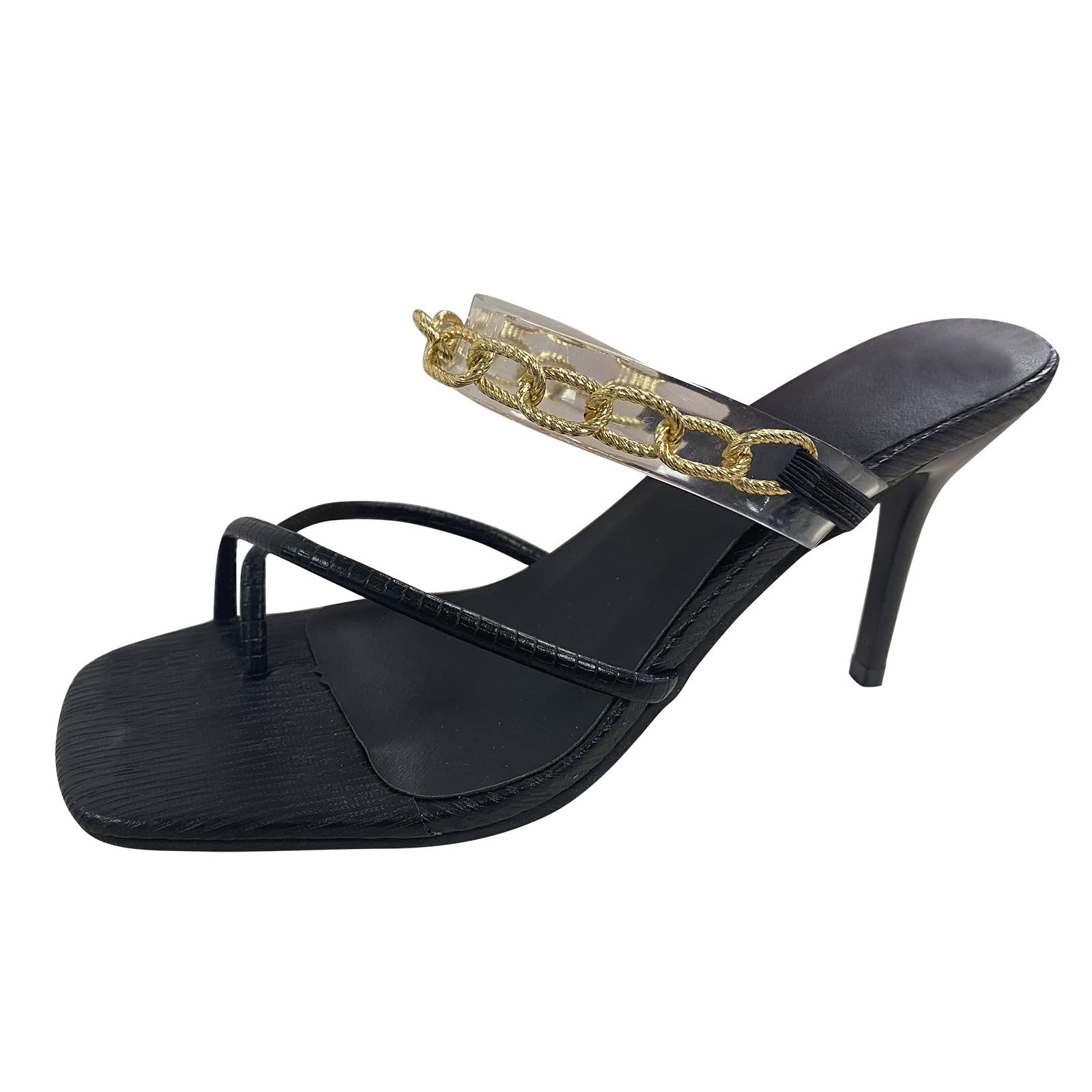 Women's Summer Casual High Heel Sandals - Slip On Chain Heel Slippers with Clip-On Fashion Design | Thin & Solid Comfort | Perfect for Beach, Party, and Daily Wear