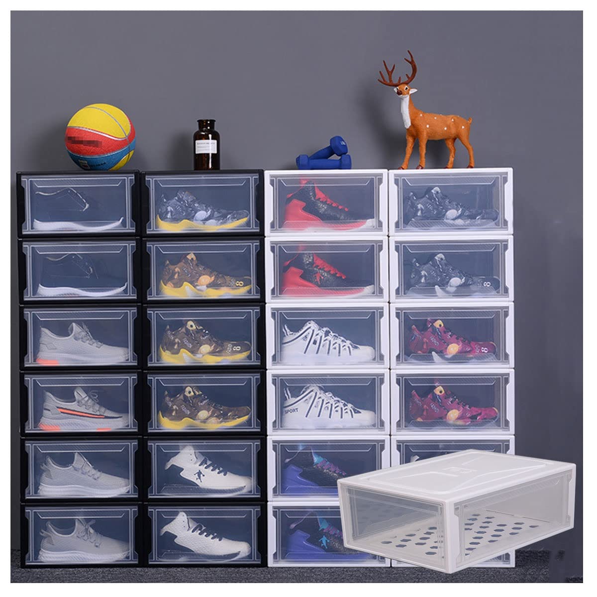 HUKSXZ Clear Plastic Stackable Shoe Storage Boxes - Foldable Clamshell Shoe Organizer for Closet & Shelf (61-Piece Set, Blue) | Perfect for Sneaker Collection, Boot Storage & Home Organization