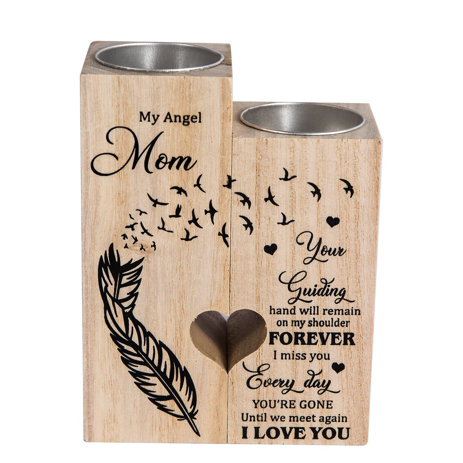 Personalized Candle Holder for Mom - Custom Anniversary, Christmas & Birthday Gift Idea - Engraved Candlestick Holder for Mother's Day, Thanksgiving - Thoughtful Present from Son/Daughter (My Angel Mom) - Perfect for Home Decor, Romantic Dinners & Special Occasions