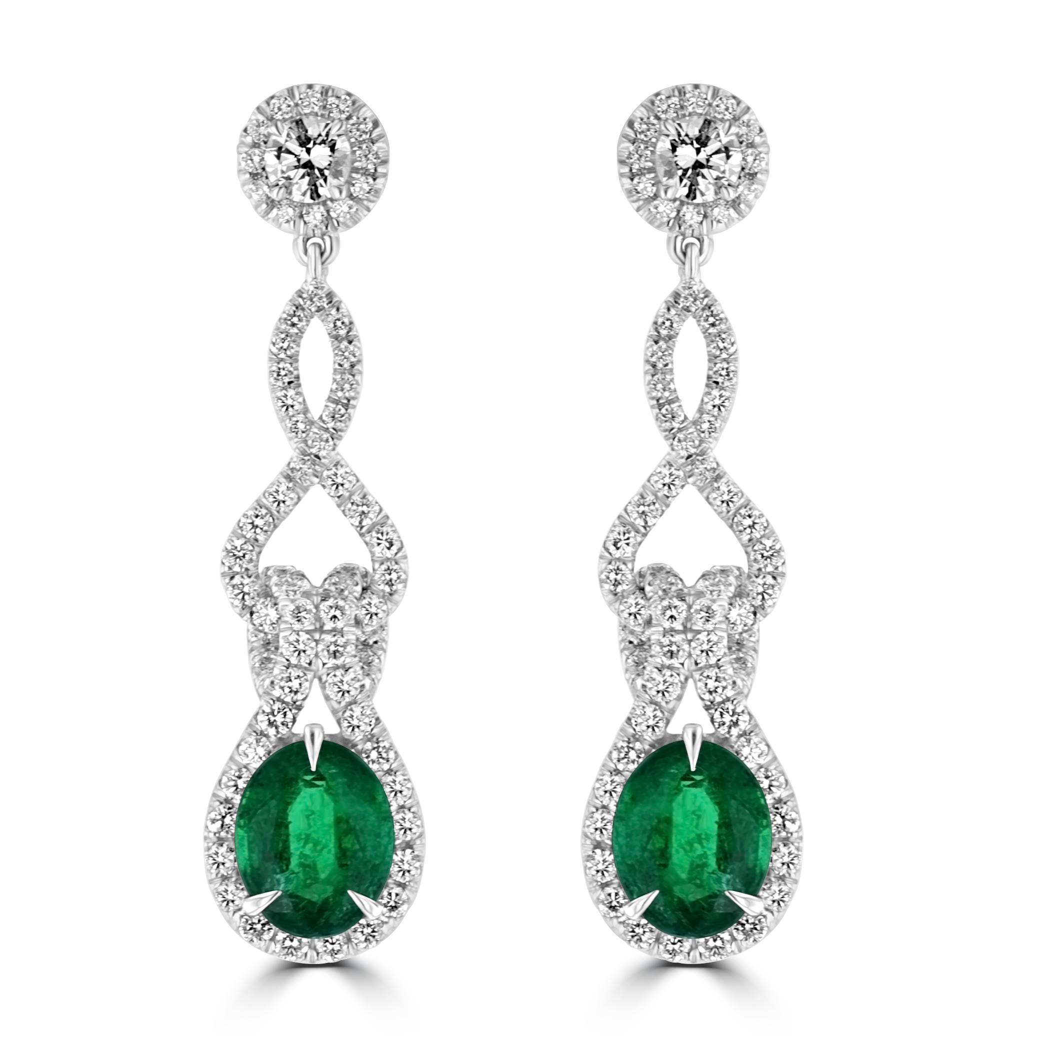 18KT Gold 5.08 CTW Emerald & 2.58 CTW Diamond Loop Drop Earrings for Women - Luxury Dangle Earrings for Wedding, Party & Special Occasions