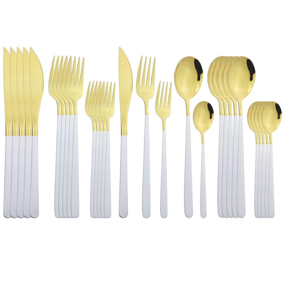 Premium 30-Piece Stainless Steel Flatware Set - 18/10 Grade Silverware for 6 with Knives, Forks & Spoons - Elegant White Gold Dinnerware for Home, Restaurant & Wedding Use