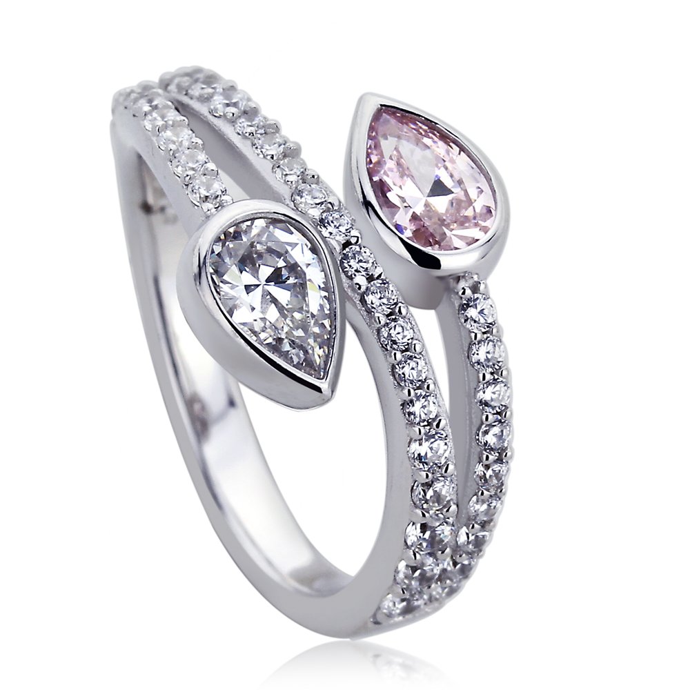 Sterling Silver Pink & White CZ Leaf Ring for Women - Elegant Everyday Jewelry