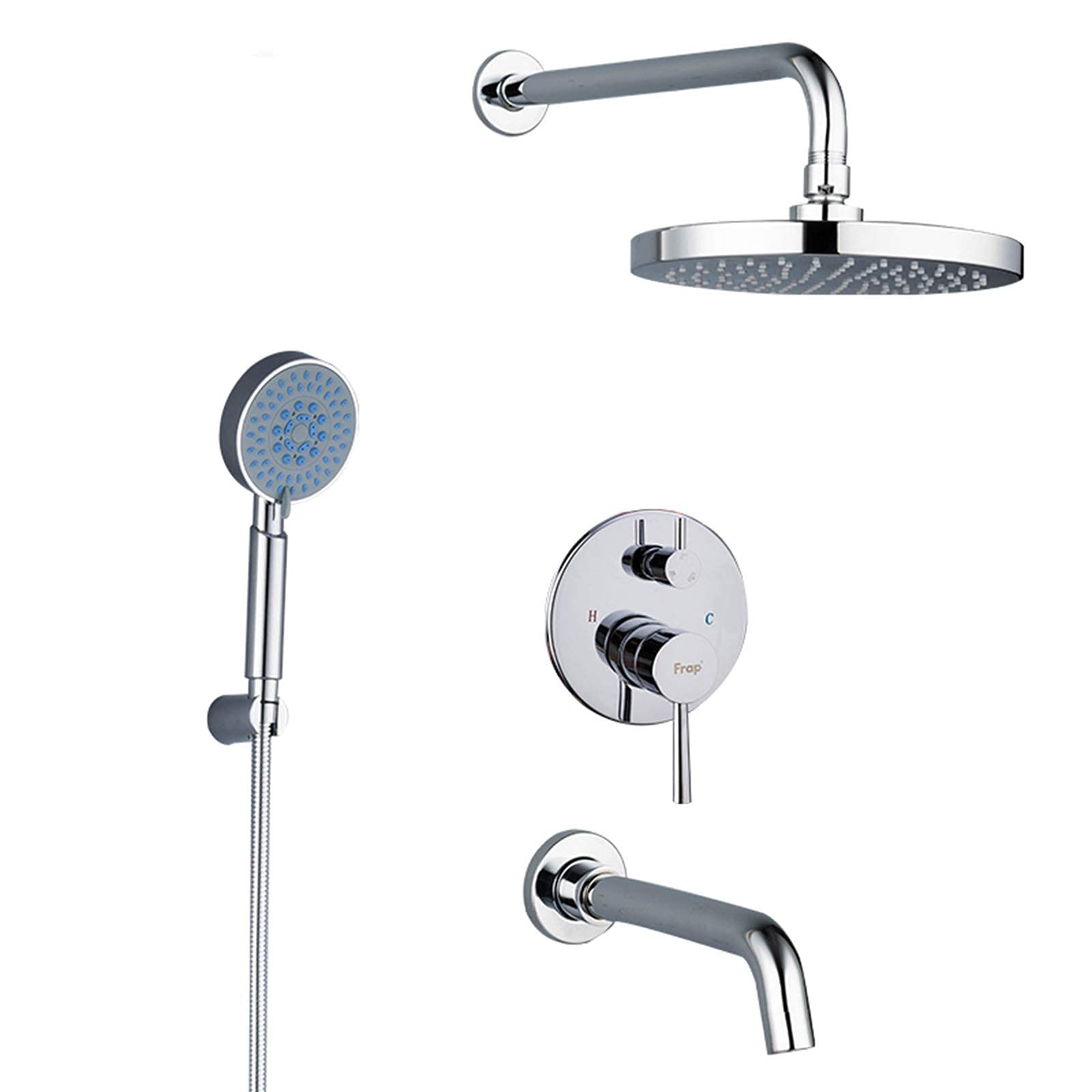 8 Inch Round ABS Shower Faucet Set with Handheld Showerhead - Chrome Wall Mounted Bath Shower Mixer System for Modern Bathrooms & Spa-Like Experience