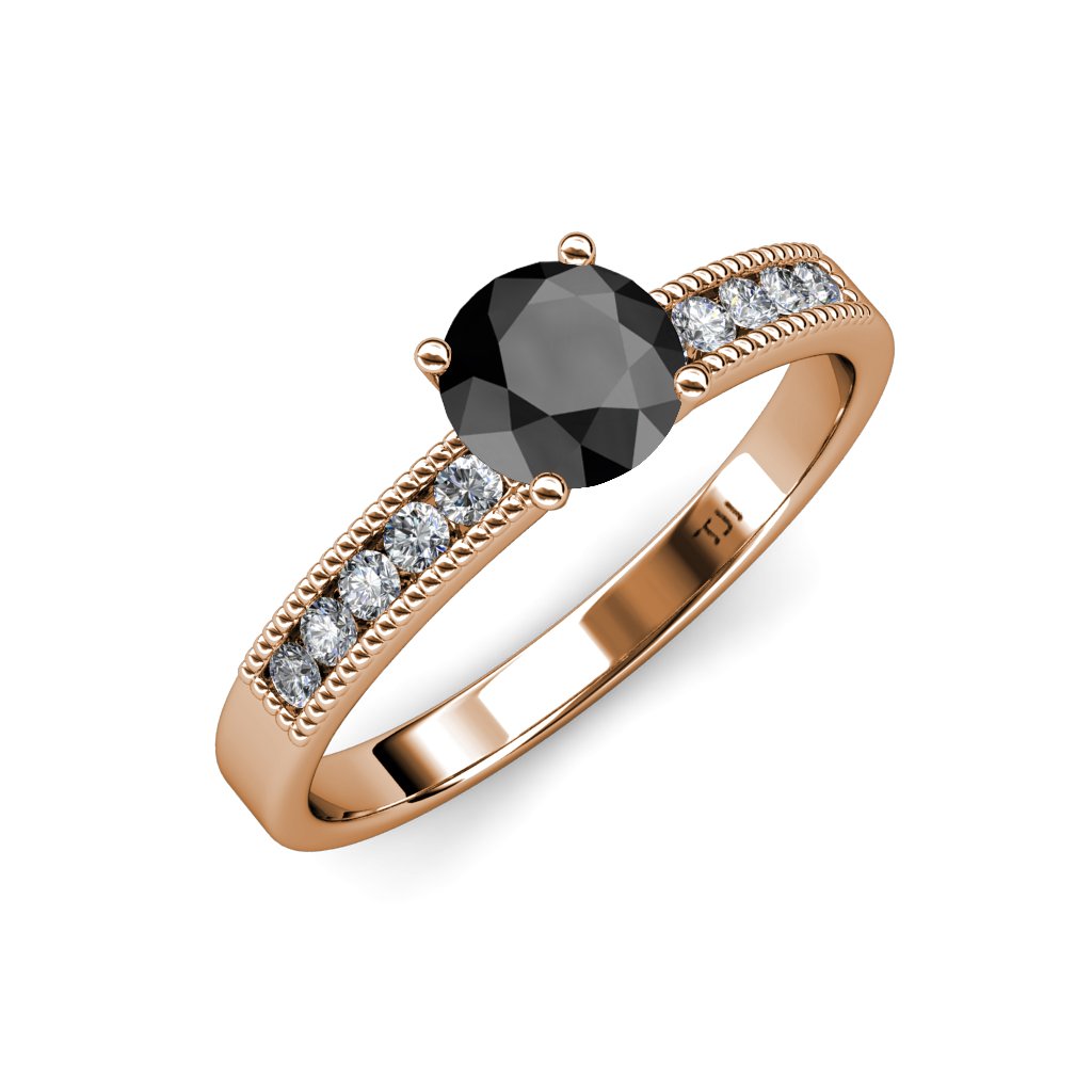 14K Gold Black Diamond & Natural Diamond Engagement Ring 1.30 ctw with Milgrain Detailing - Perfect for Proposals, Anniversaries & Romantic Occasions