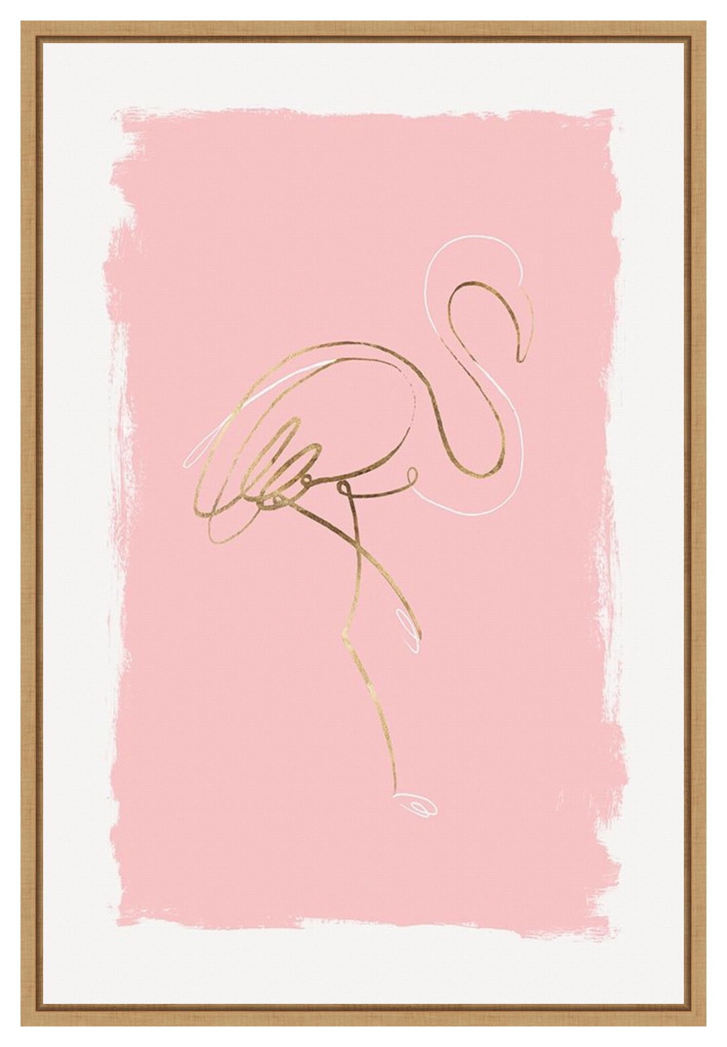 Amanti Art Framed Canvas Wall Art - 33x23 Graceful Flamingo Bird Painting by Eva Watts | Modern Animal Artwork for Living Room, Bedroom & Bathroom Decor | Large Framed Poster for Home & Office Wall Decor