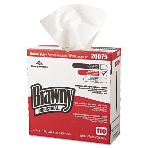 Georgia Pacific Professional Brawny Industrial Tall Dispenser All-Purpose DRC Wipers - White, 1100/Case (10 Packs of 110) | Heavy-Duty Cleaning for Workshops, Garages & Industrial Use