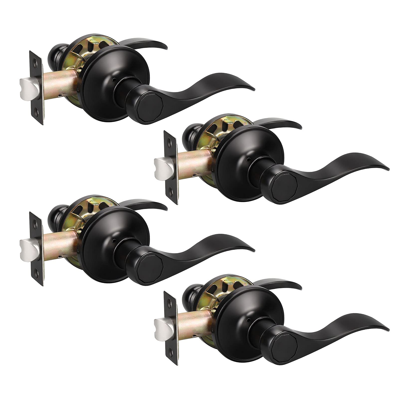 KNOBWELL 4-Pack Matte Black Door Lever Set - Reversible for Hall/Closet Doors