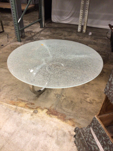 Judith Norman Round Crackle Glass Top Chrome Base Coffee Table - Modern Living Room Centerpiece for Home Decor & Entertaining