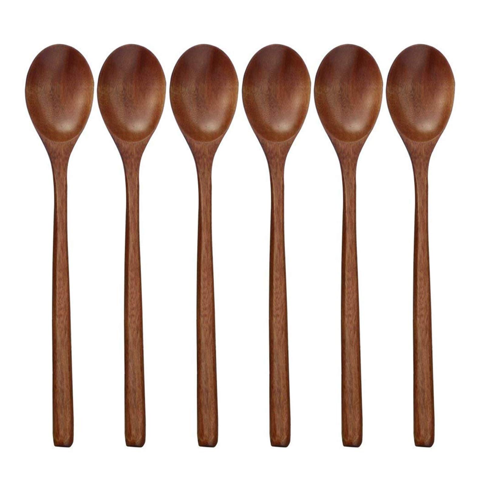 6-Piece Wooden Soup Spoons Set - Natural Brown Wooden Kitchen Utensils for Cooking, Serving & Stirring - Perfect for Soups, Stews, Baking & Everyday Kitchen Use