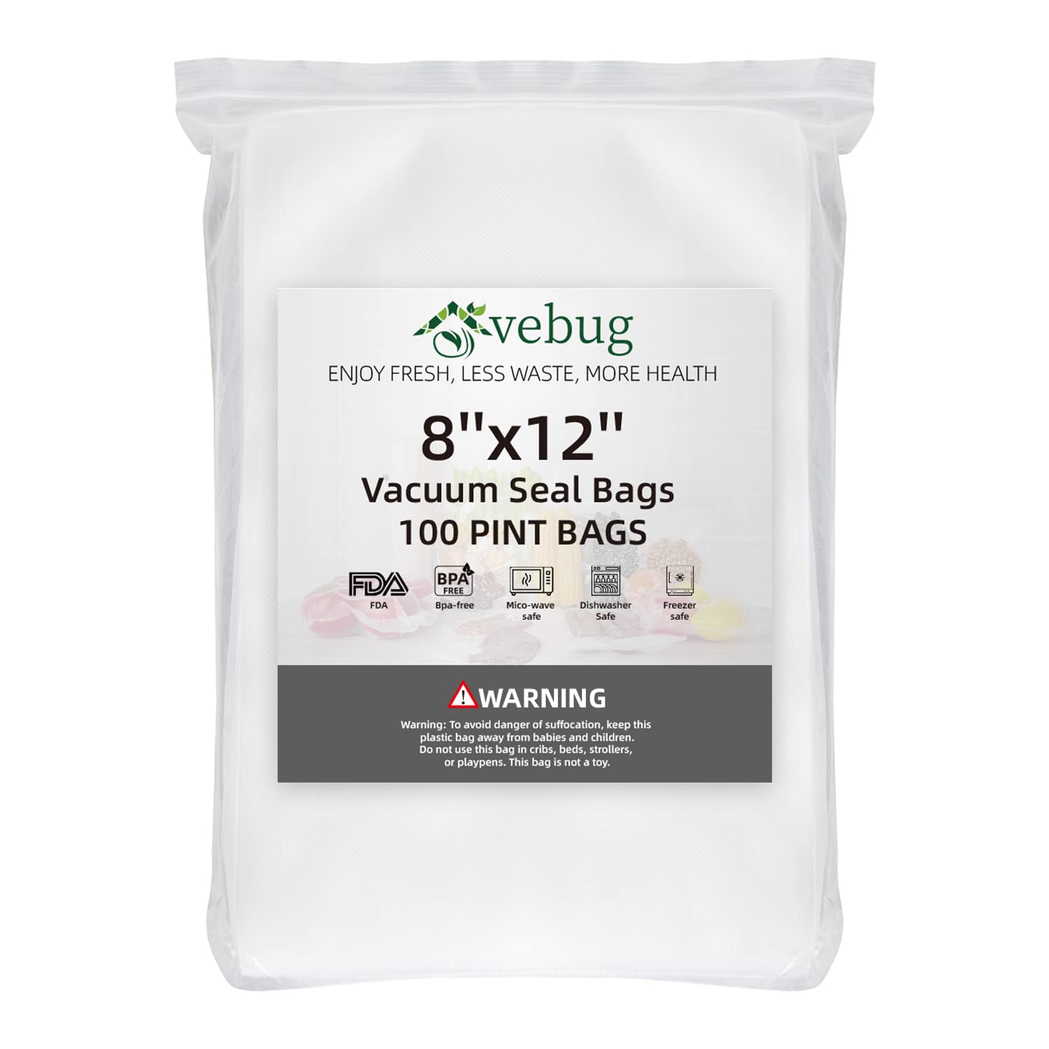 VEBUG 100 Pack Quart Size Vacuum Sealer Bags 8