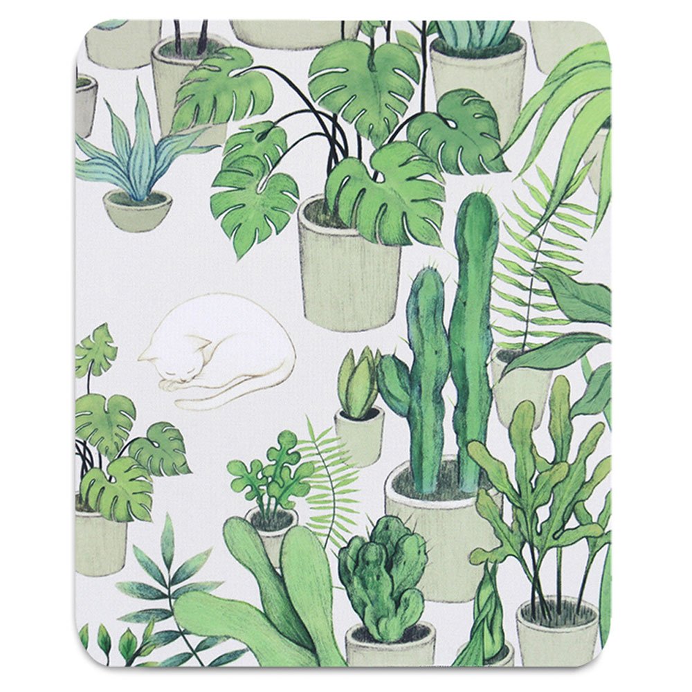 Custom Cat Cactus Plant Mouse Pad - Green Aesthetic Washable Square Cloth Mousepad with Non-Slip Rubber Base for Office, Laptop & Wireless Mouse | Perfect for Work, Gaming & Home Desk Setup