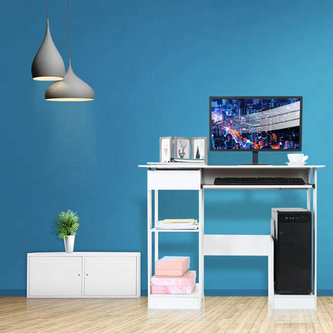 Modern Minimalist Computer Desk - Home Office Writing Desk with Storage, Study PC Laptop Table for Bedroom, Living Room & Study | Space-Saving Workstation for Remote Work, Online Classes & Gaming Setup