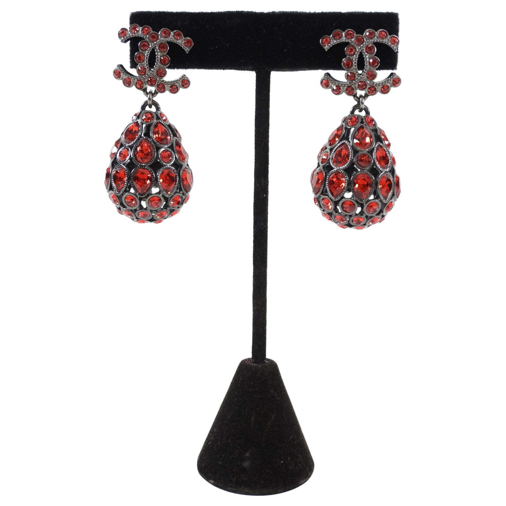 Chanel 20S Red Crystal Tear Drop CC Earrings - Luxury Fashion Jewelry for Women, Perfect for Parties, Weddings & Special Occasions
