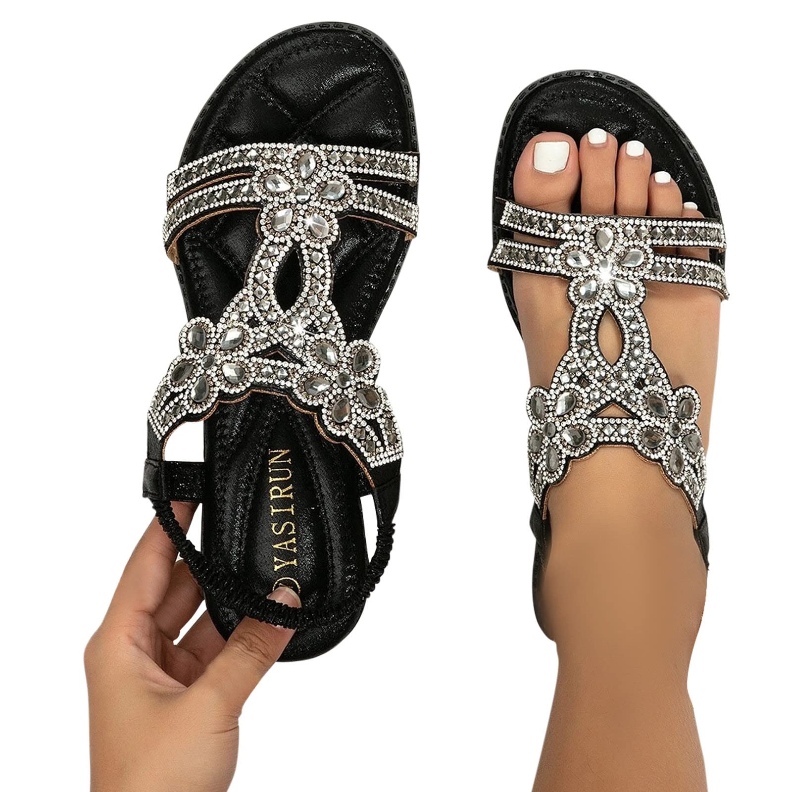 Women's Comfortable Bohemian Flats Sandals with Elastic Ankle Strap - Casual Open Toe Beach Shoes for Summer Walking, Travel & Vacation Outfits