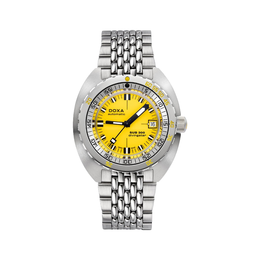 SUB 300 Divingstar 42.5mm Yellow Dial Men's Diving Watch with Stainless Steel Bracelet - Perfect for Scuba Diving, Snorkeling & Water Sports