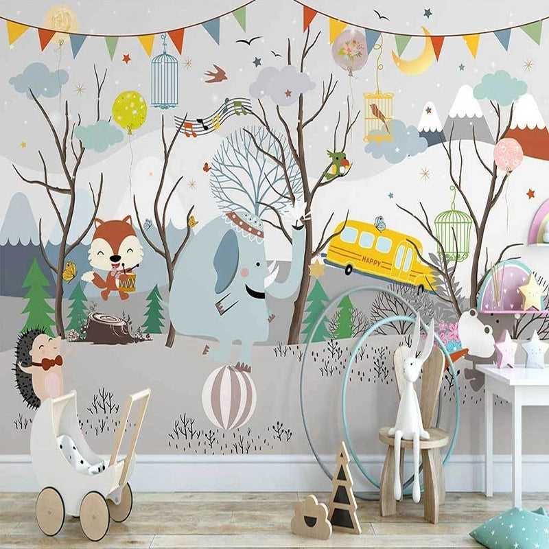 Winter Wonderland Wallpaper - Festive Animal Party Design for Home & Nursery Decor | Perfect for Christmas, Kids Rooms & Seasonal Celebrations