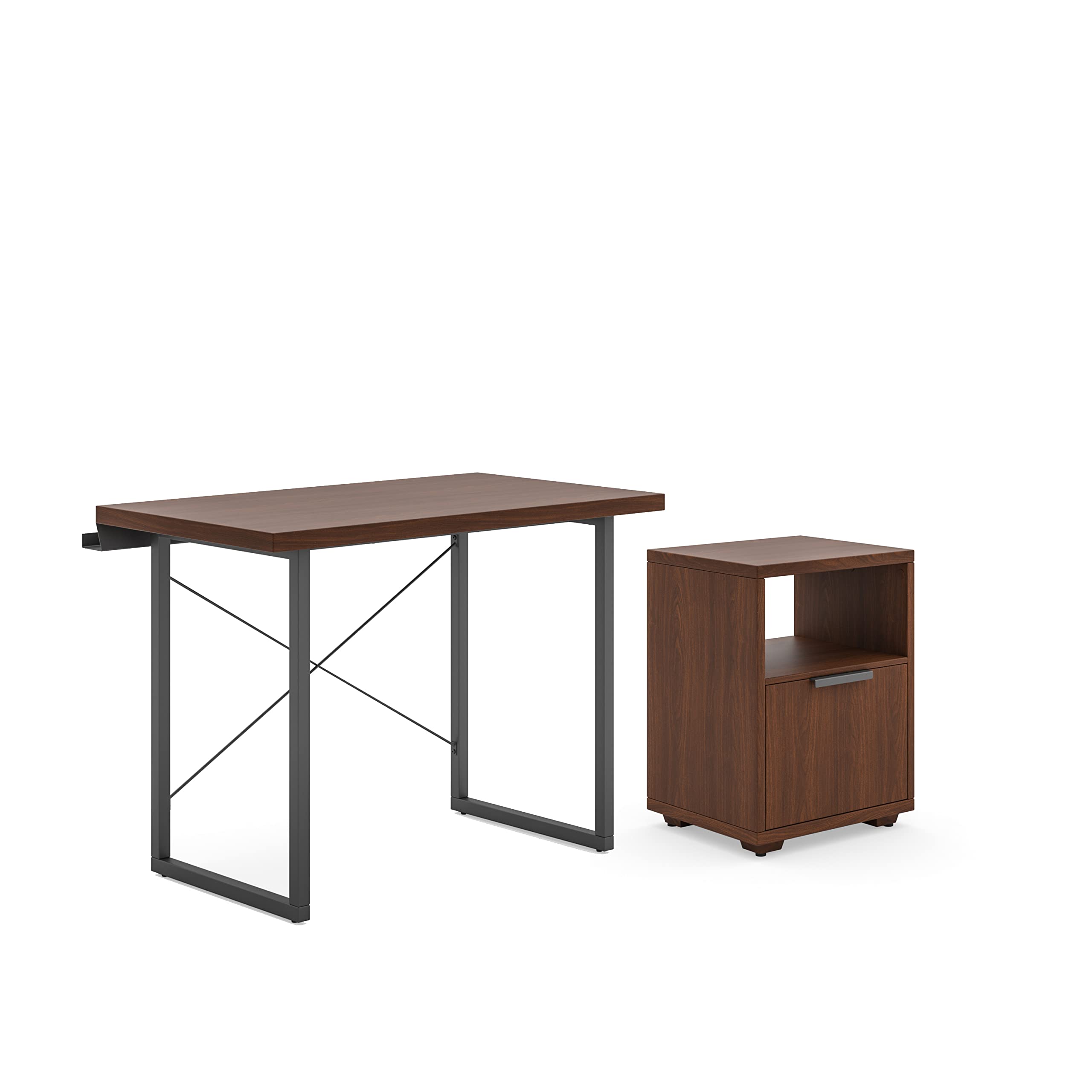 Homestyles Merge Desk with File Cabinet - Brown Wooden Office Desk with Storage Drawers & File Cabinet - Perfect for Home Office, Study Room, or Small Workspace