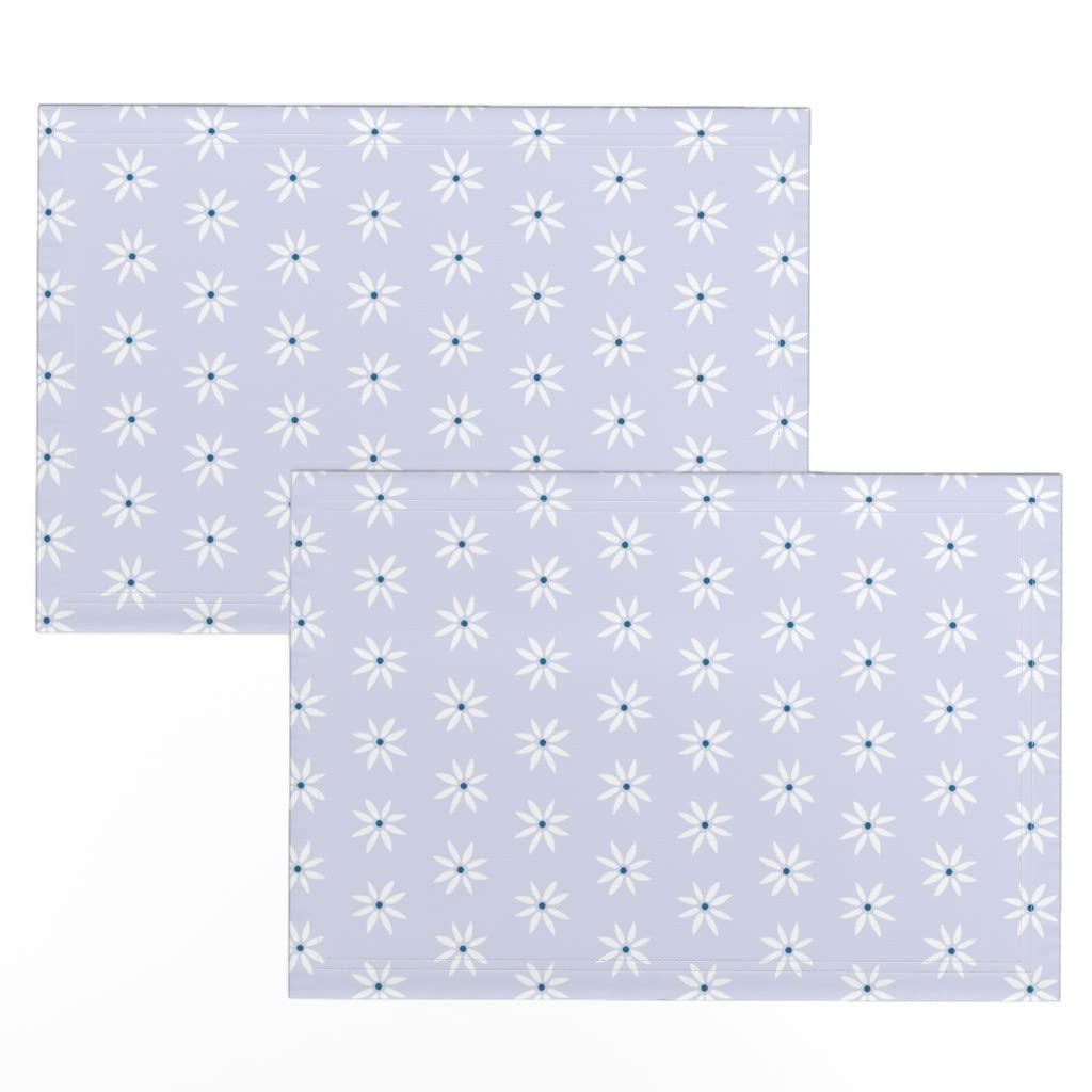 Linen Cotton Canvas Placemats Set of 2 - White & Blue Floral Spring Table Mats for Dining, Kitchen Decor, Party Table Setting, Home Decoration