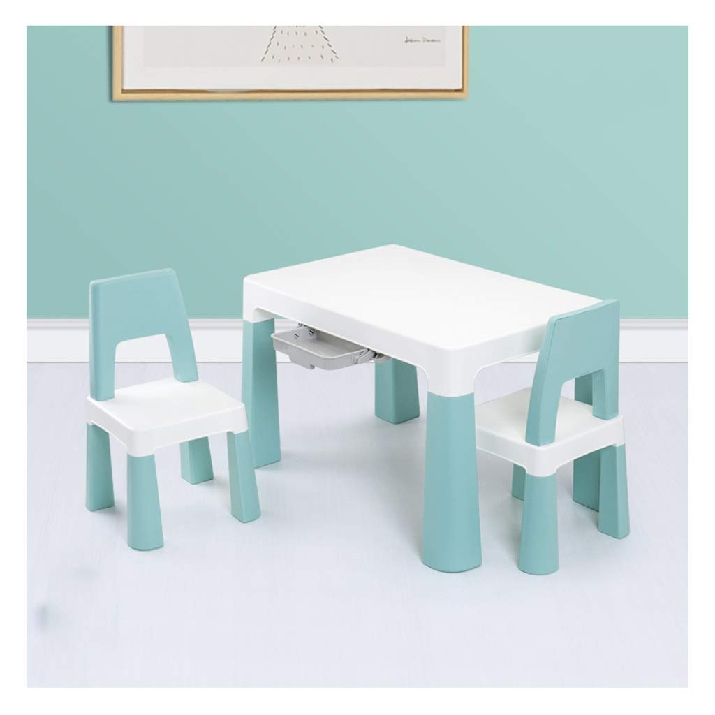 LRZS Kids Plastic Table and Chairs Set - Green Toddler Learning & Activity Table for Eating, Writing, Playing | Durable Children's Furniture for Home, Preschool & Daycare Use