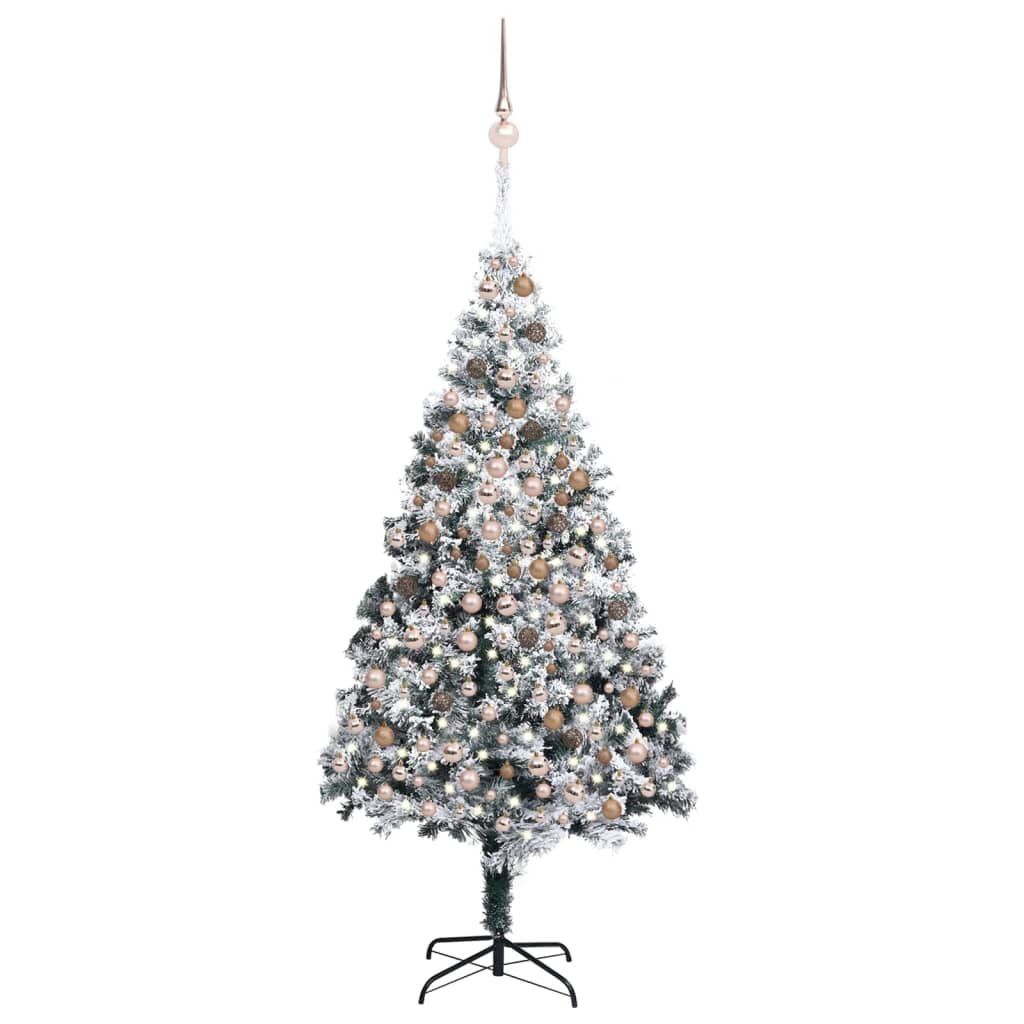 Premium 7.9ft Artificial Christmas Tree with 200 LED Lights & 50 Ornaments - Realistic PVC Needles for Home, Office, Party & Holiday Decorations