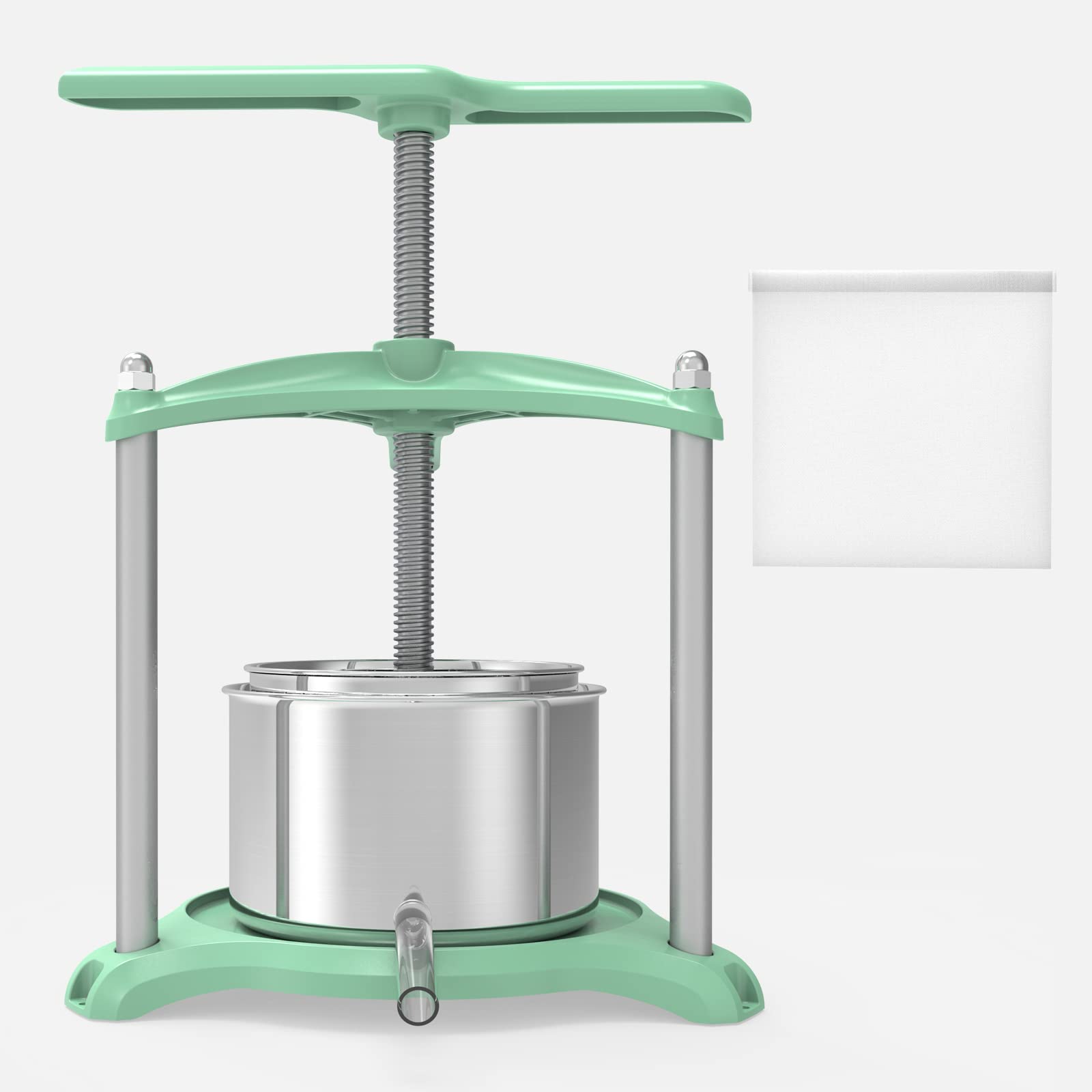 Stainless Steel Manual Fruit Press 1.6 Gallon/6L - Cheese Tincture Herb Wine Press with T-Handle & Triangular Structure for Juice, Cider, Olive Oil - Perfect for Home Brewing, Winemaking & Kitchen Use (Green)