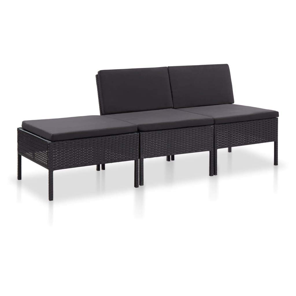3-Piece Outdoor Patio Furniture Set - Armless Garden Lounge Sofa with Ottoman and Cushions | Perfect for Backyard, Poolside & Outdoor Conversation Areas