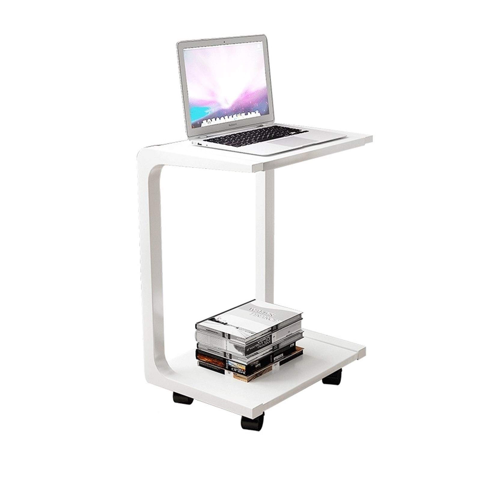 Adjustable Over-Bed Table - Slide Under Height Adjustable Wooden Laptop Desk, Couch Table & Mobile Dining Table for Home Office, Bedroom, Hospital Use - White