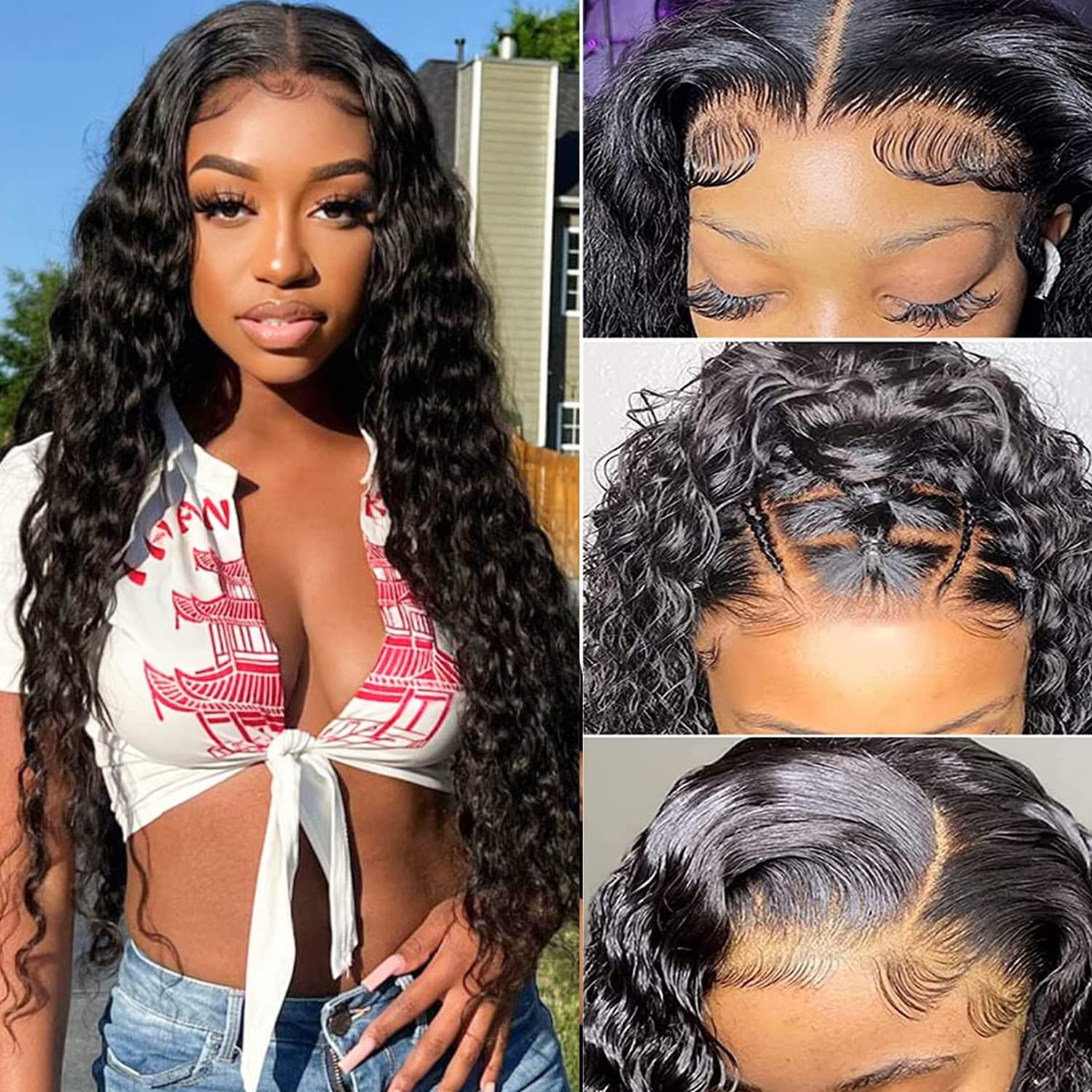 13x6 HD Transparent Deep Wave Lace Front Wig - Brazilian Human Hair Wigs for Women with Baby Hair | Glueless Curly Lace Frontal Wig | Pre-Plucked Natural Black (26 Inch) | Perfect for Daily Wear, Parties & Special Occasions