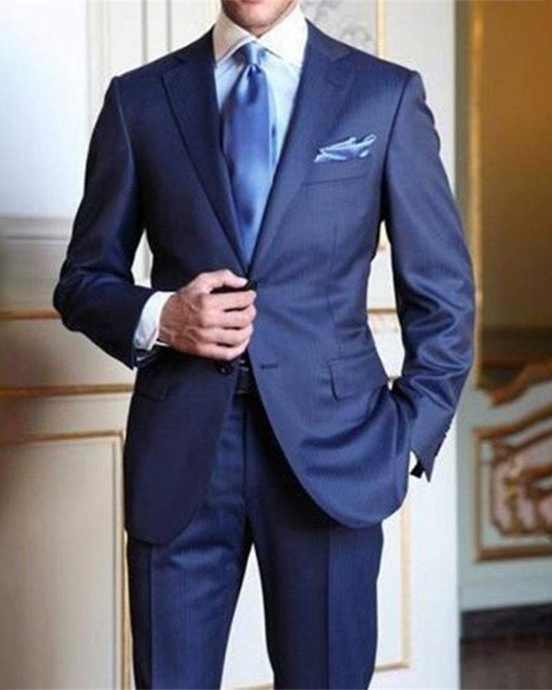 Premium Navy Blue Wool Men's Slim Fit Suit - 2 Piece Jacket & Pants Set for Wedding, Prom, Business Formal Attire | Groom Outfit & Special Occasion Menswear