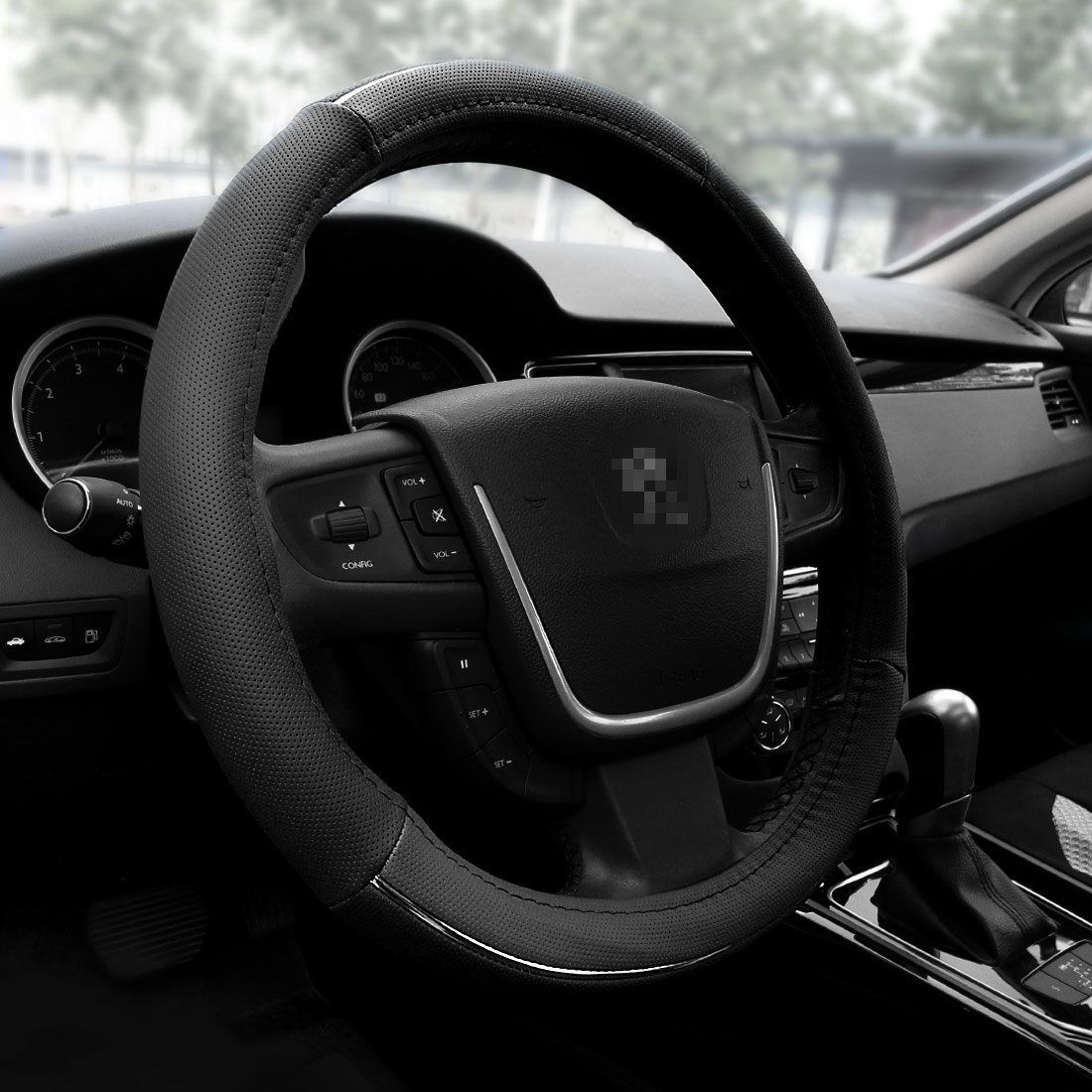 AOTOMIO Universal Black Steering Wheel Cover - Non-Slip Grip, Fits 14.5-15 Inch Wheels for Most Cars - Breathable & Comfortable for Long Drives - Perfect for Daily Commute, Road Trips & Hot Weather Driving