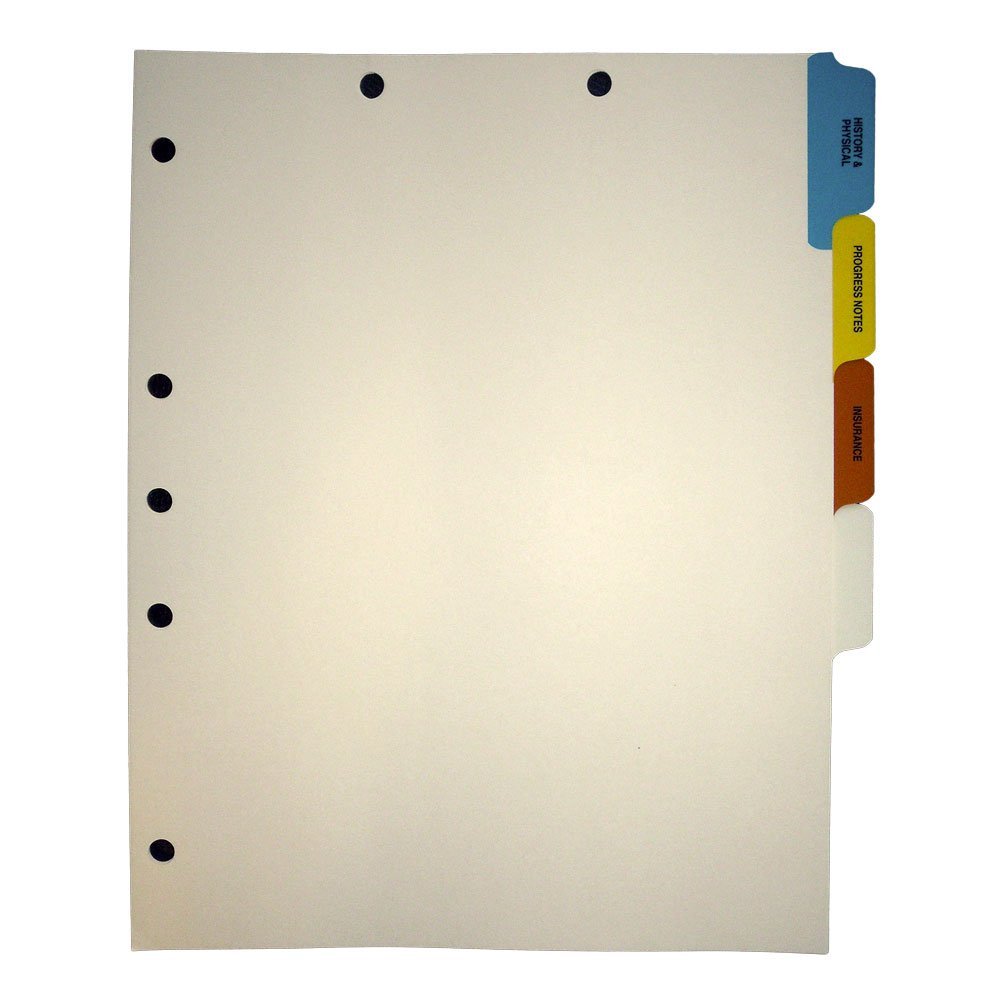Medical Chart Divider Sets with Side Tabs - 1/6th Cut (100 Sets of 4 Tabs) - Perfect for Hospital Filing, Medical Records Organization & Office Documentation