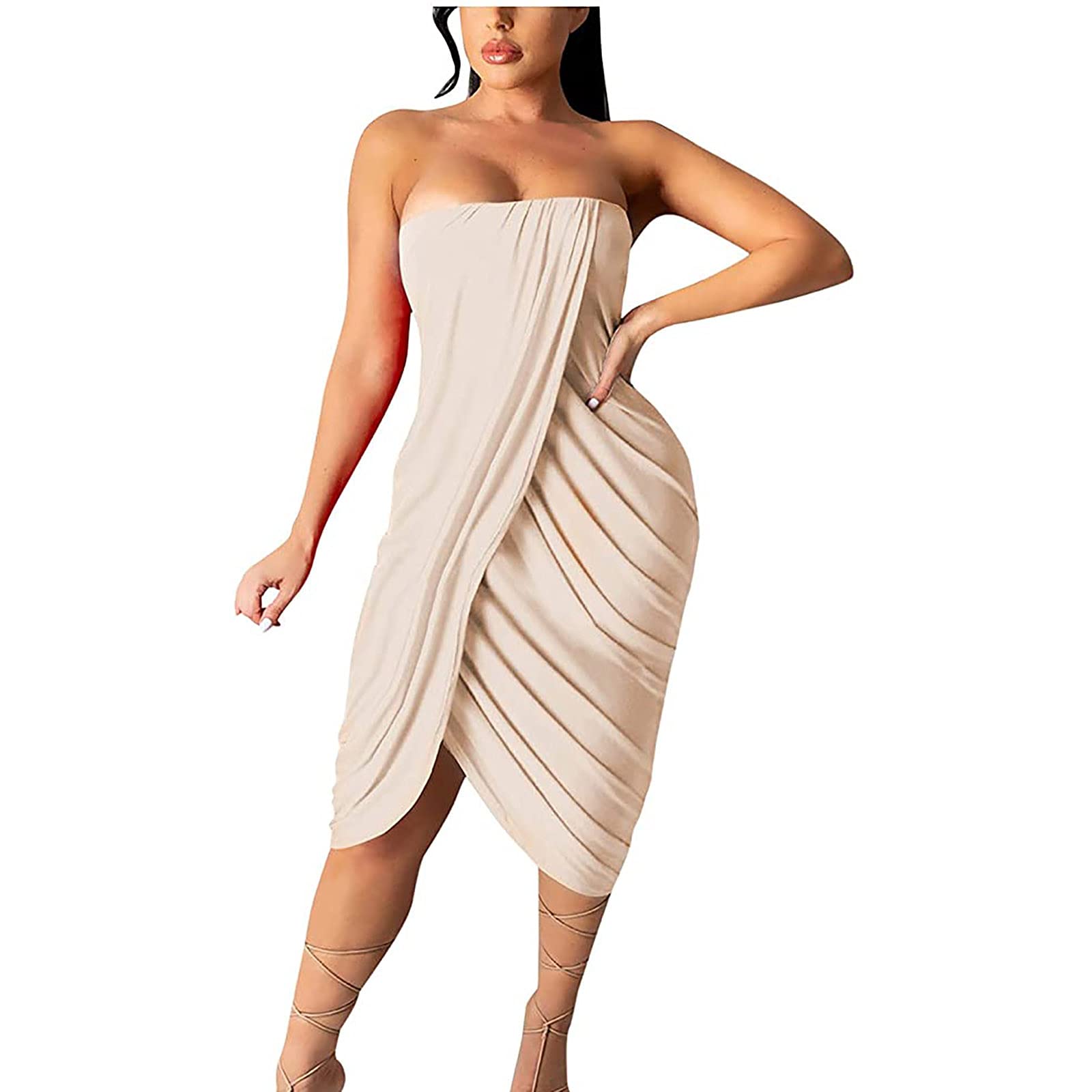 Women's Sexy Sleeveless Off-Shoulder Tube Top Mini Dress - Summer Casual Bodycon Dress for Night Party & Club Wear - Perfect for Date Nights, Beach Vacations, and Evening Events