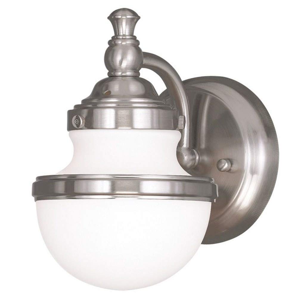 Livex Lighting 5711-91 Oldwick 1-Light Bathroom Wall Sconce, Brushed Nickel Finish, 5.5 x 7.25 x 8.25 Inches - Perfect for Bathroom Vanity, Powder Room, or Hallway Lighting