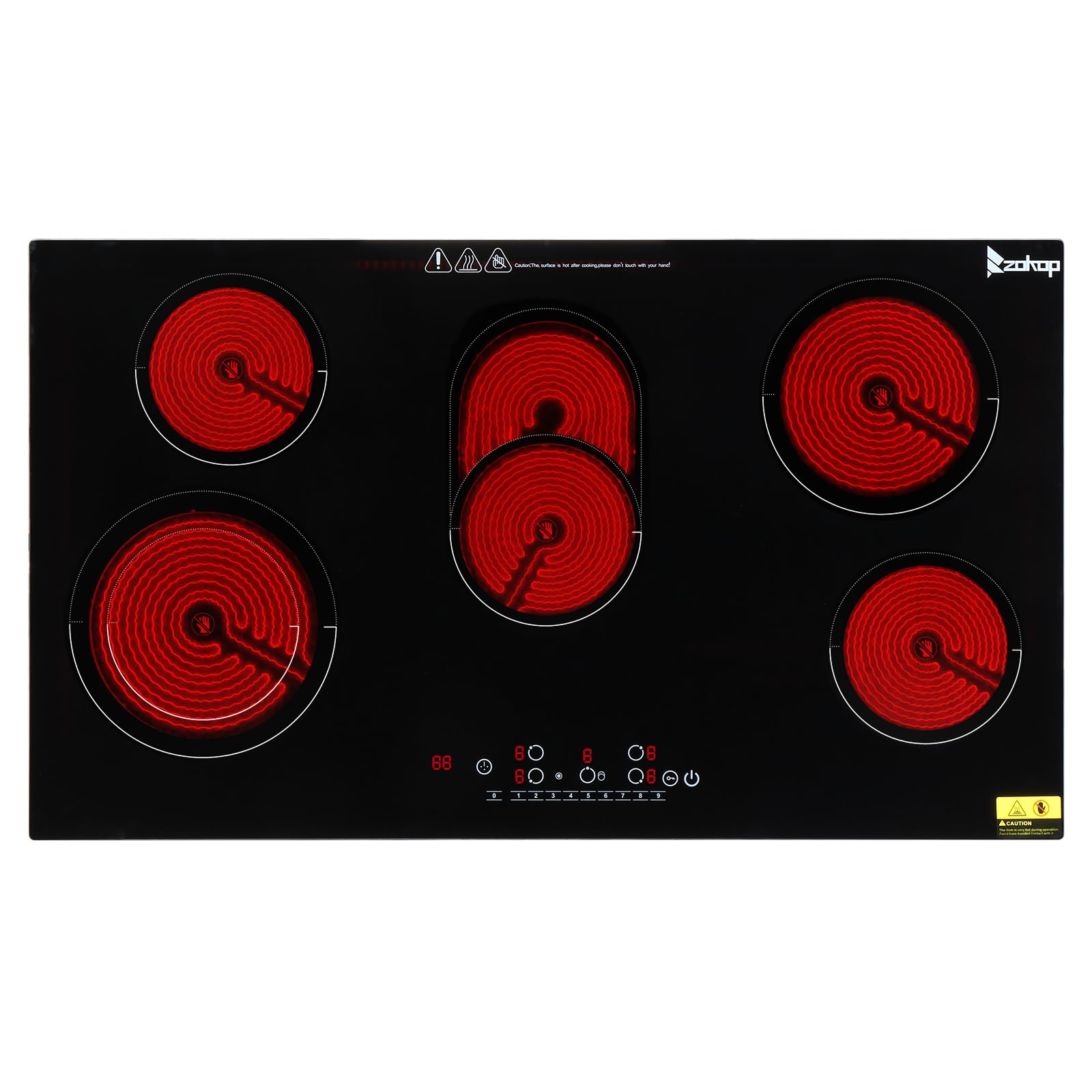 Winado 35 Inch 5 Burner Electric Ceramic Cooktop - 8600W, 220-240V Flat Top Stove with 9 Heating Levels, Timer, Child Safety Lock & Sensor Touch Control - Perfect for Home Kitchen, Restaurant & RV Cooking
