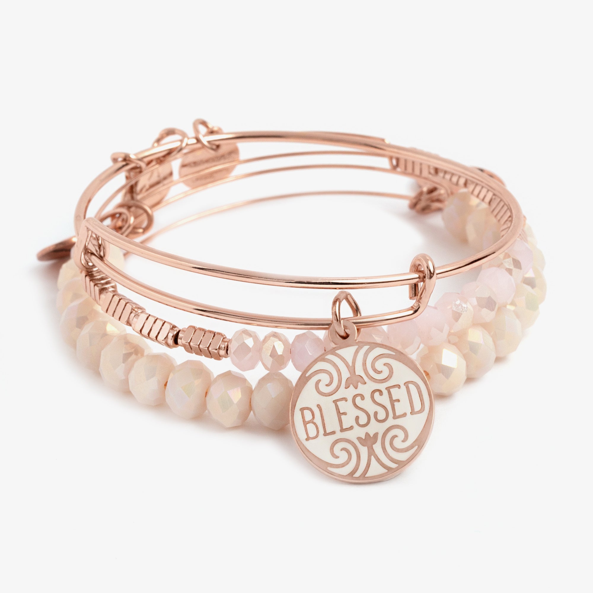 Blessed Charm Bangle Set of 3 - Gold Silver Rose Gold Adjustable Bracelets for Women - Perfect for Daily Wear, Gift Giving & Spiritual Protection