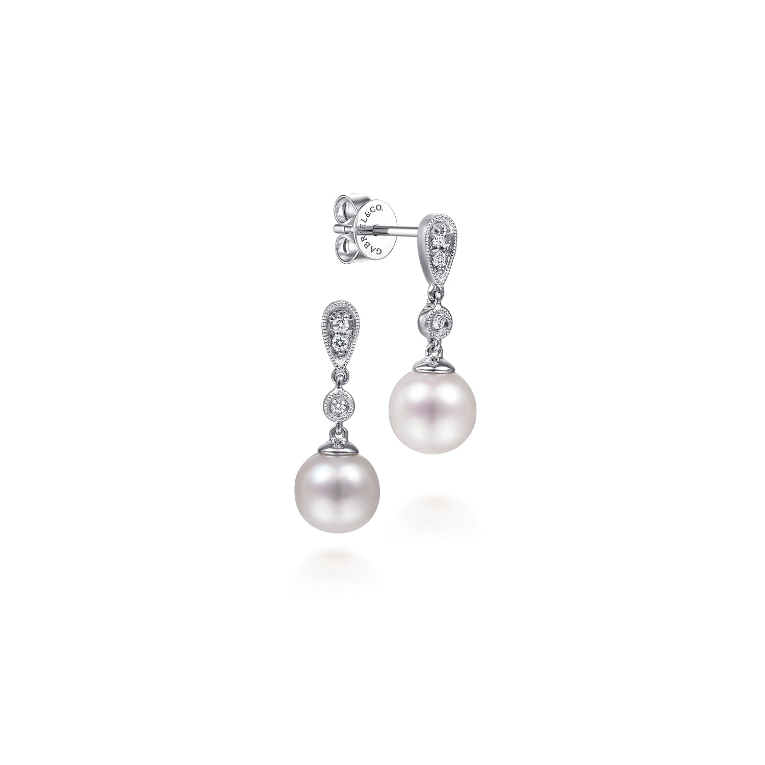 14K White Gold Vintage Style Diamond Pearl Drop Earrings for Women - Elegant Dangle Earrings for Weddings, Parties & Special Occasions - EG9902W45PL