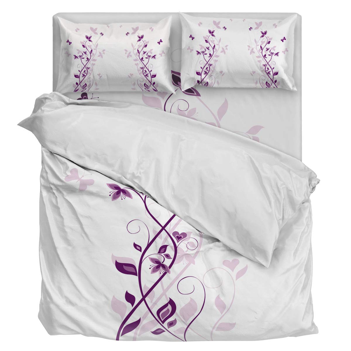 Luxury 4-Piece Full Size Duvet Cover Set - Soft Sunflower & Butterfly Floral Bedding (Duvet Cover + Sheet + 2 Pillowcases) in Lilac | Perfect for Master Bedroom, Guest Room & Cozy Home Decor