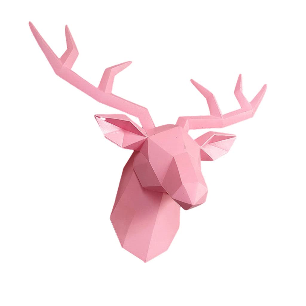 3D Deer Head Wall Art Sculpture - Pink Antler Home Decor, Fashion Wall Mounted Animal Figurine for Living Room, Gallery & Office Decoration | Unique Gift Idea for Housewarming, Birthday & Christmas