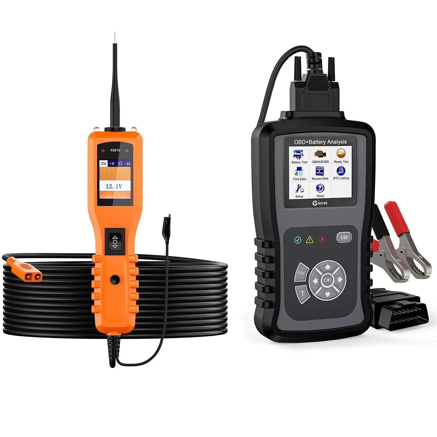 KZYEE KM301 2-in-1 Car Diagnostic Scanner & KM10 Power Circuit Probe Kit - Automotive Electrical Tester for Engine Diagnostics, Voltage Testing - Perfect for Mechanics & DIY Car Repair