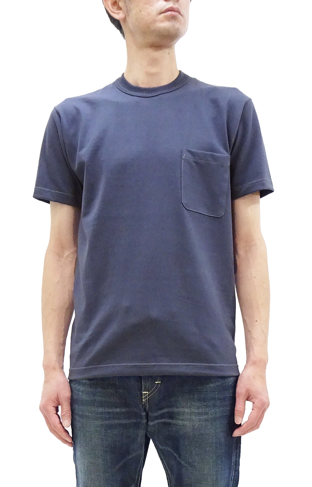 Vintage Steve McQueen Pocket T-Shirt for Men - Short Sleeve Loopwheeled Cotton Tee (TMC2410) in Faded Blue - Casual Wear & Retro Fashion Collection