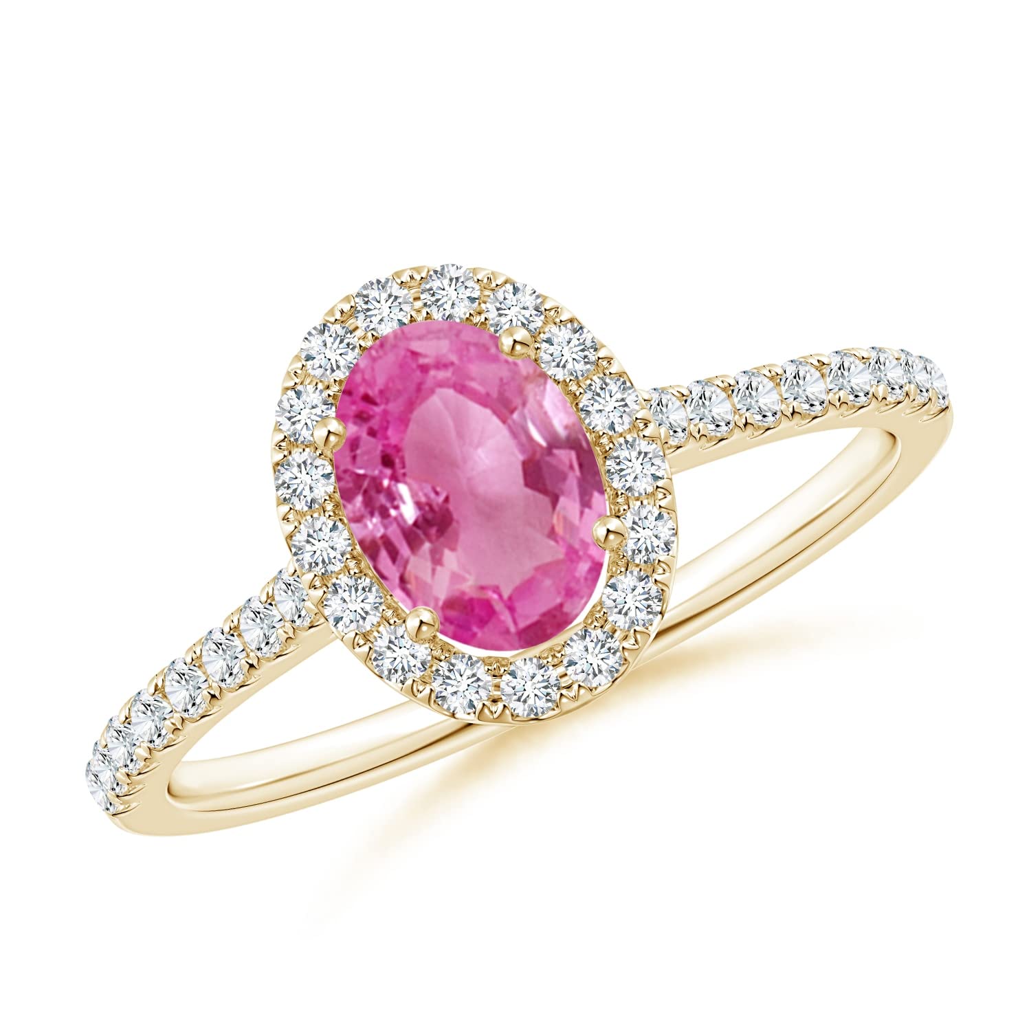 7x5mm Oval Pink Sapphire Halo Ring with Diamond Accents - Elegant Women's Engagement & Wedding Ring in Sterling Silver - Perfect Gift for Proposals, Anniversaries & Valentine's Day - Romantic Jewelry for Brides, Wives & Girlfriends - Ideal for Everyday Wear, Date Nights & Special Occasions