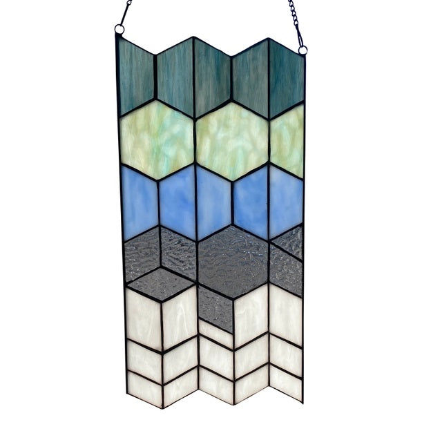 Stained Glass Gray & Blue Cubes - Handmade Decorative Window Panels for Home, Church & Office Decor | Perfect for Sun Catchers, Gifts & DIY Projects