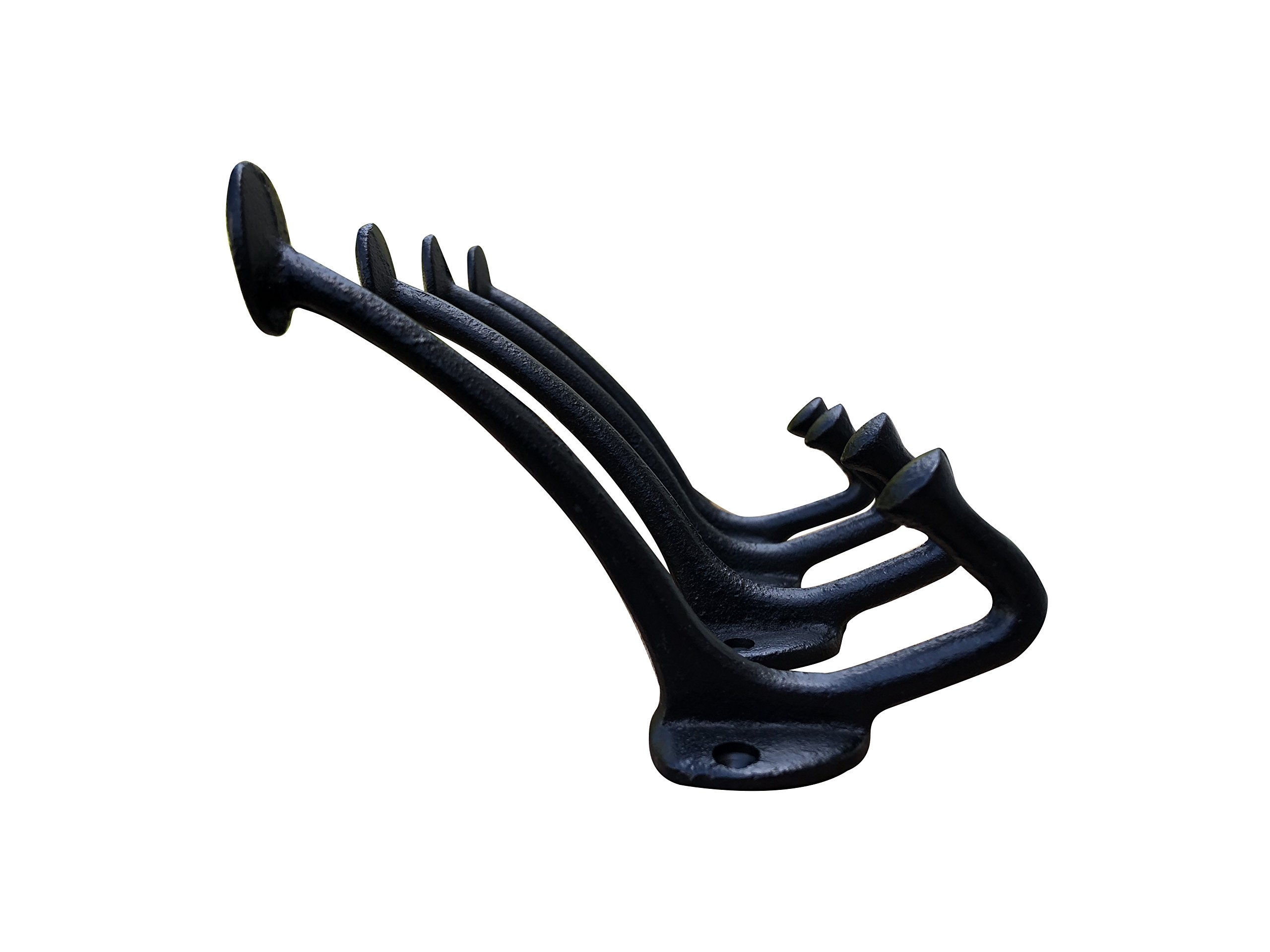 Set of 4 Black Rustic Wrought Iron Coat Hooks - Farmhouse Wall Mounted Hanging Hooks for Entryway - 3.5