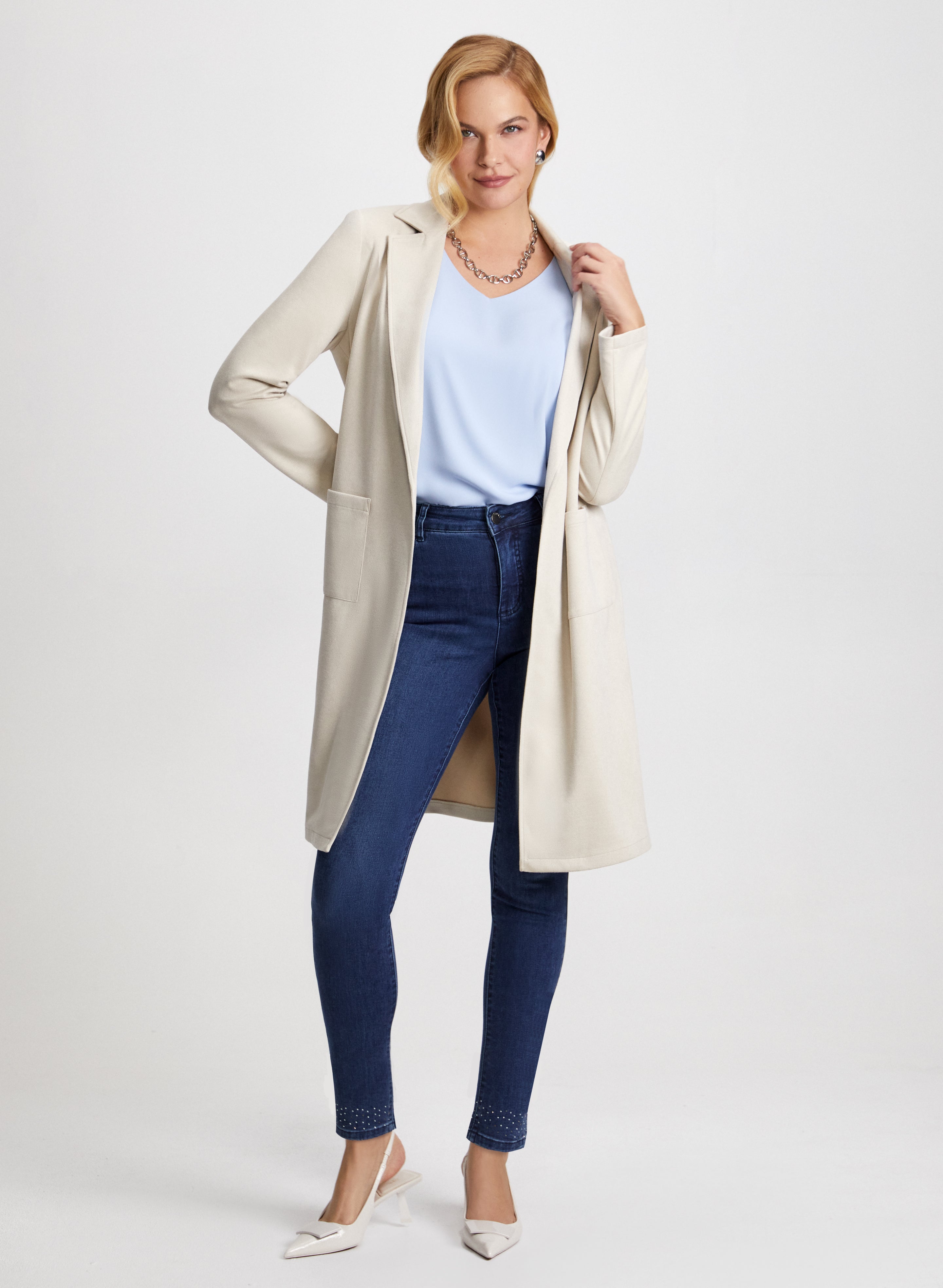 Stylish Faux Suede Jacket with Bow Detail Jeans Set - Women's Fashion Outfit for Casual Wear, Date Night & Fall Season