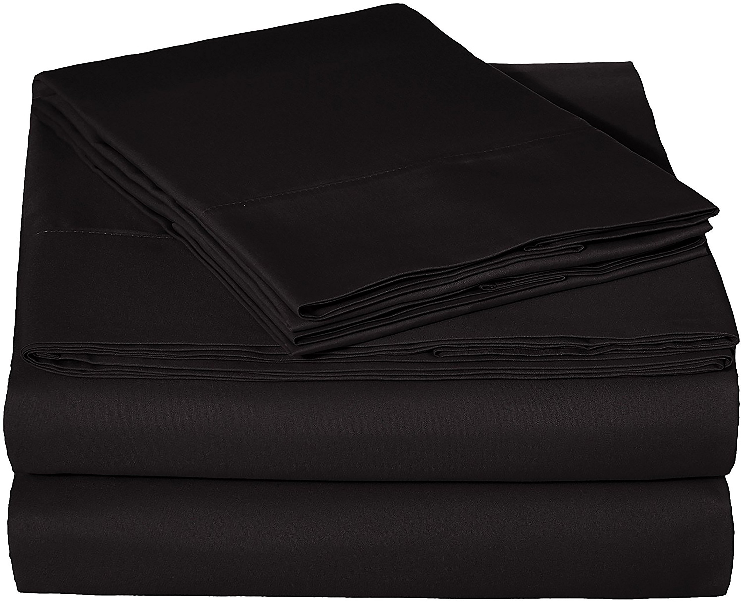 EVOLIVE Ultra Soft Brushed Microfiber 4-Piece Queen Sheet Set - 1 Flat Sheet, 1 Fitted Sheet & 2 Pillowcases (Black) | Luxury Bedding for Hotel-Like Comfort at Home