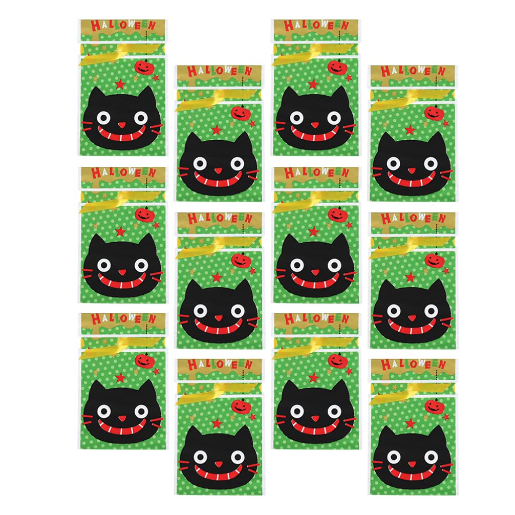 50pcs Halloween Candy Bags - Green Bat Cat Treat Bags with Drawstring for Trick or Treat, Christmas Party Supplies & Kids Cookie Bags | Perfect for Halloween Parties, Classroom Treats & Holiday Gift Fillers