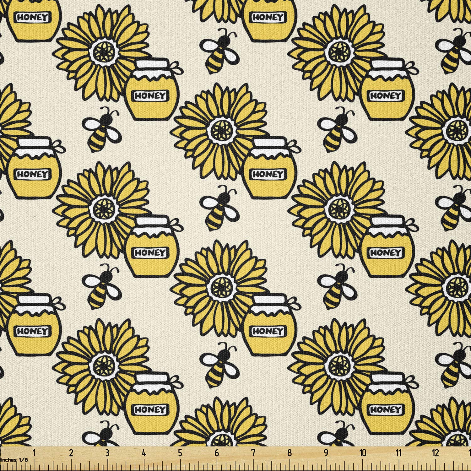 Ambesonne Queen Bee Fabric by The Yard - Stretch Knit Material with Honey Jar & Sunflower Calligraphy Pattern for DIY Clothing, Sewing & Craft Projects (10 Yards, Mustard Taupe) - Perfect for Dresses, Tops, Home Decor & Gift Making