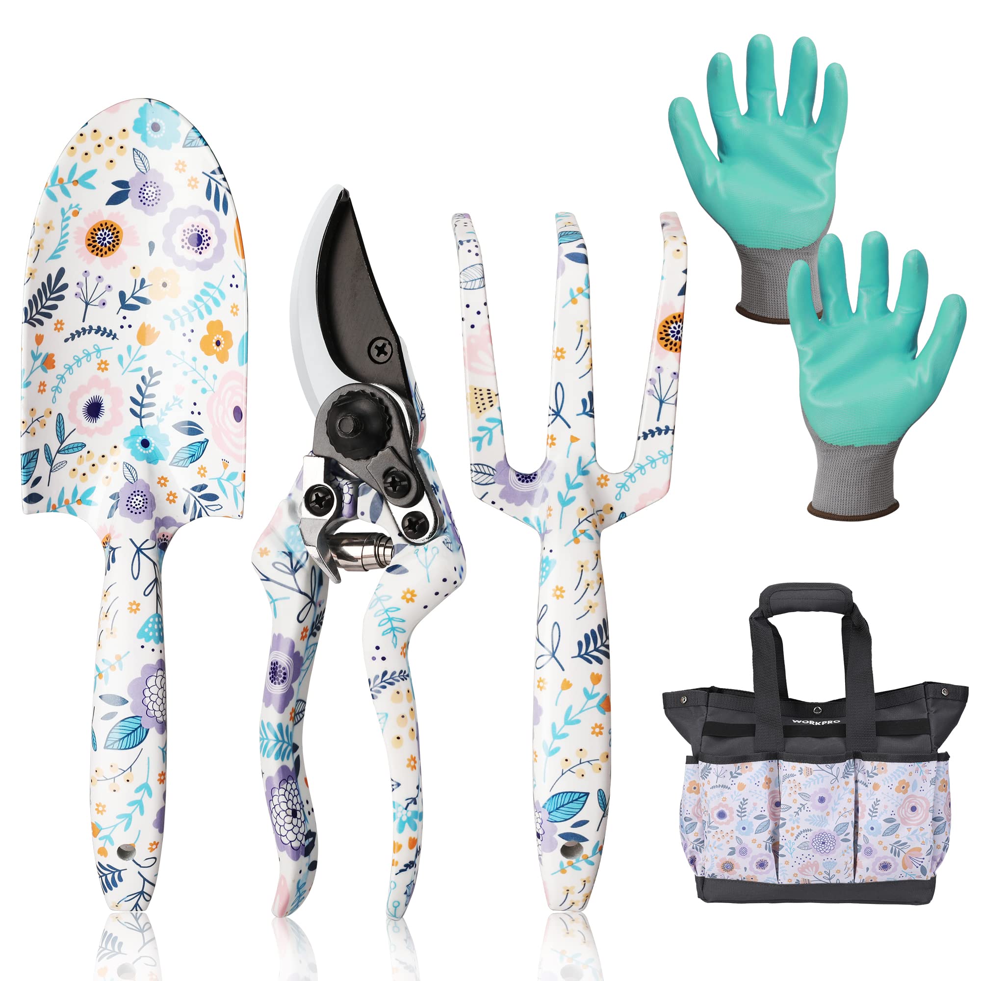 WORKPRO 5-Piece Heavy Duty Aluminum Garden Tool Set with Storage Bag - Durable Outdoor Gardening Hand Tools for Planting, Weeding & Landscaping - Perfect Gardening Gifts for Men & Women